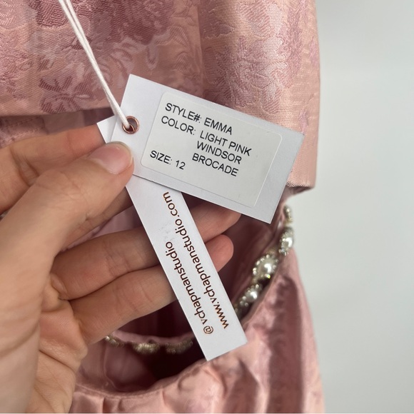 V. Chapman Emma Puff Sleeve Maxi Dress Gown in Light Pink Windsor Brocade 12 NWT - Picture 12 of 12